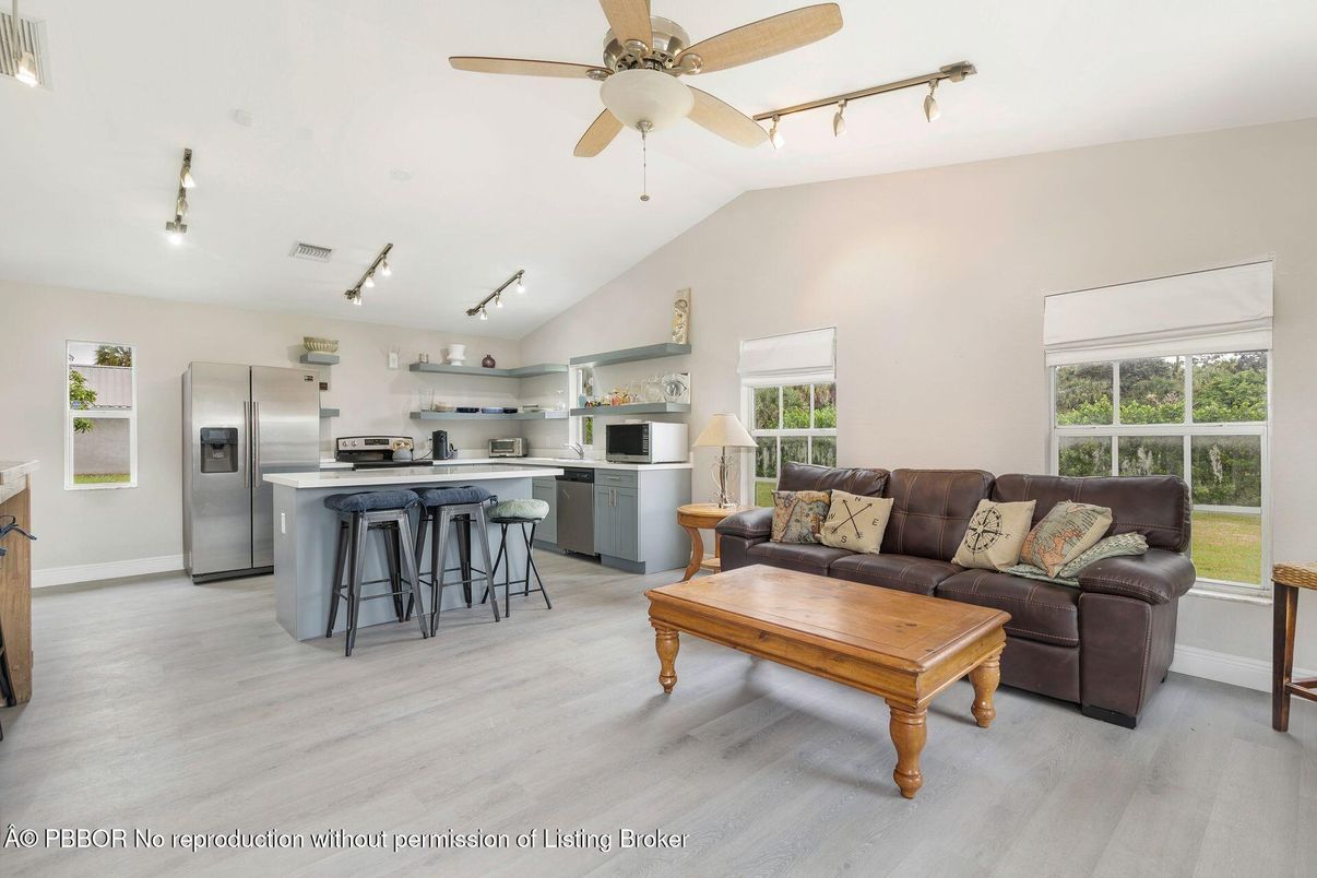Interior, Kitchen, Living room, Stainless Steel Appliances, Wood Texture Flooring