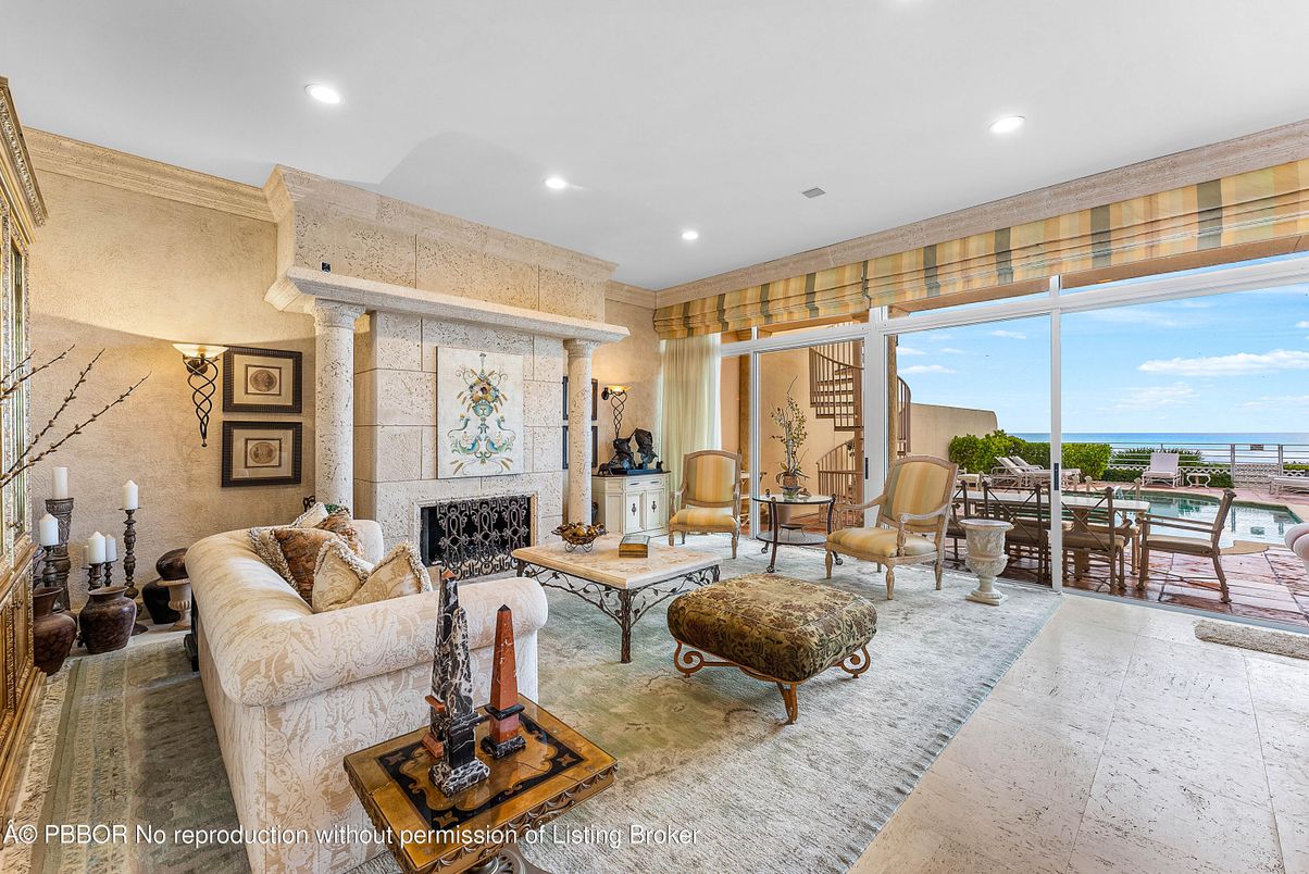 Fireplace, Interior, Living room, Recessed Lighting, Stone Walls, Water