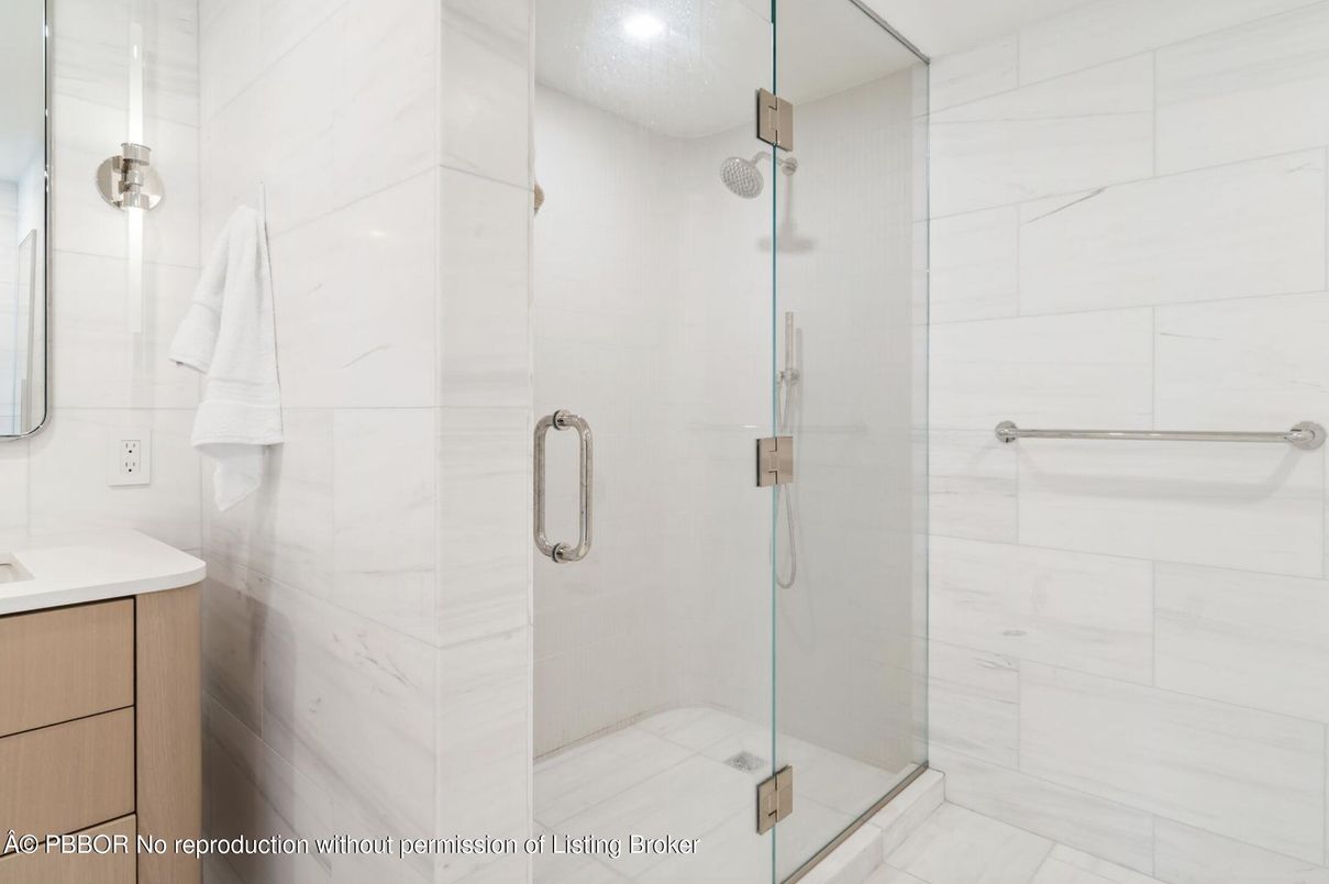 Bathroom, Glass Shower, Interior, Marble Walls, Recessed Lighting