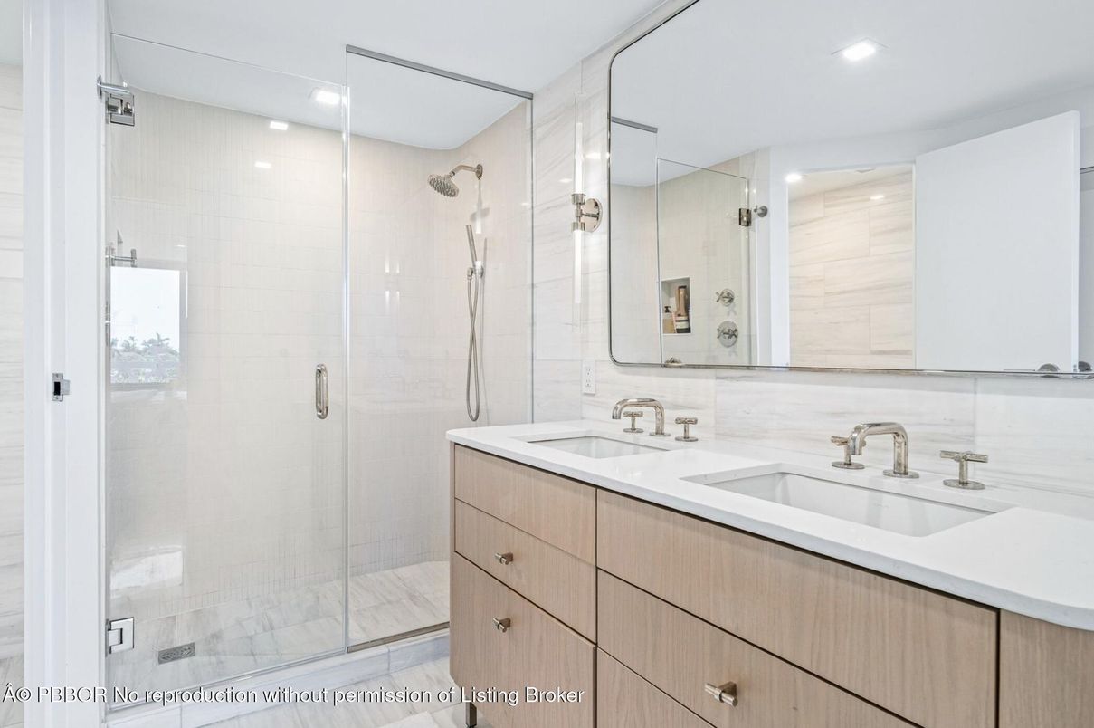 Bathroom, Dual Sink Vanities, Glass Shower, Interior, Recessed Lighting