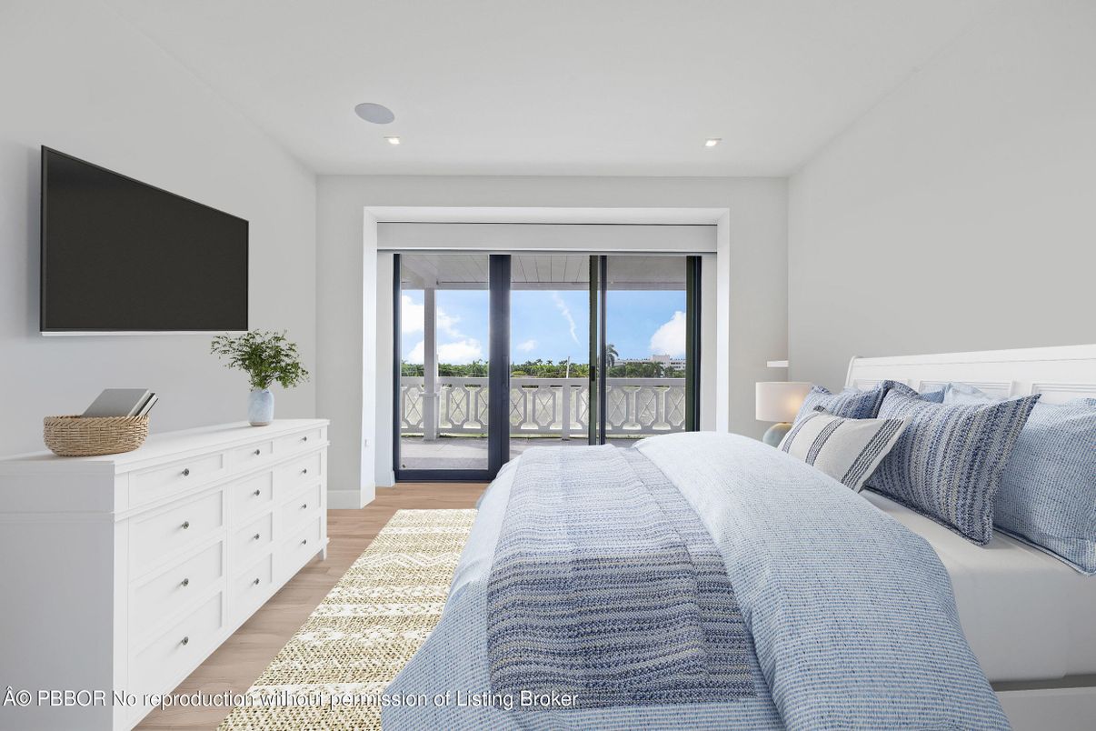 Bedroom, Interior, Recessed Lighting, Water, Wood Texture Flooring