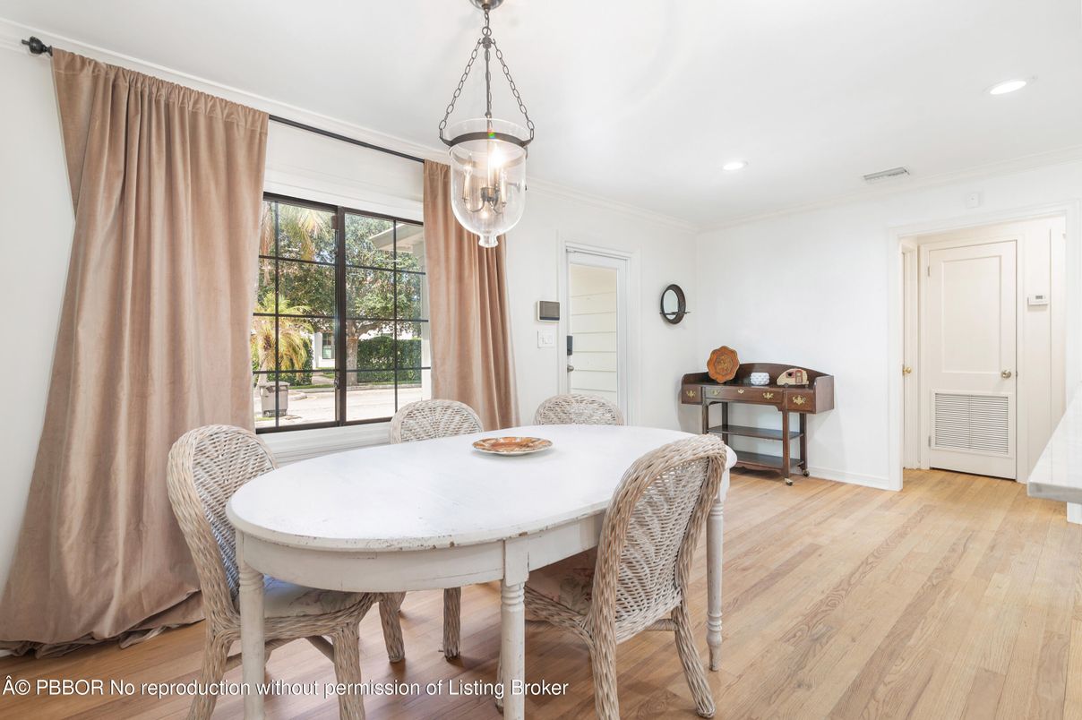 Dining room, Interior, Recessed Lighting, Wood Texture Flooring