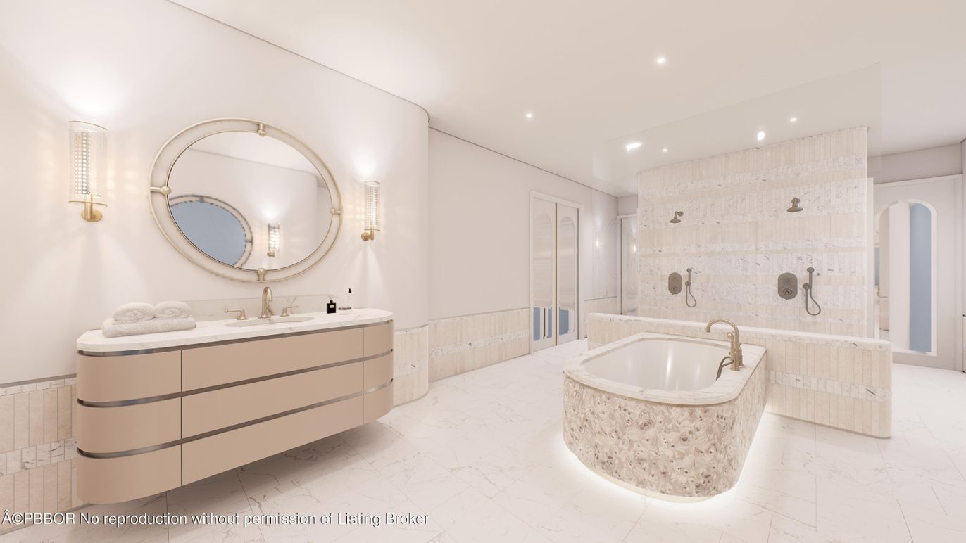 Bathroom, Dual Sink Vanities, Interior, Marble, Recessed Lighting