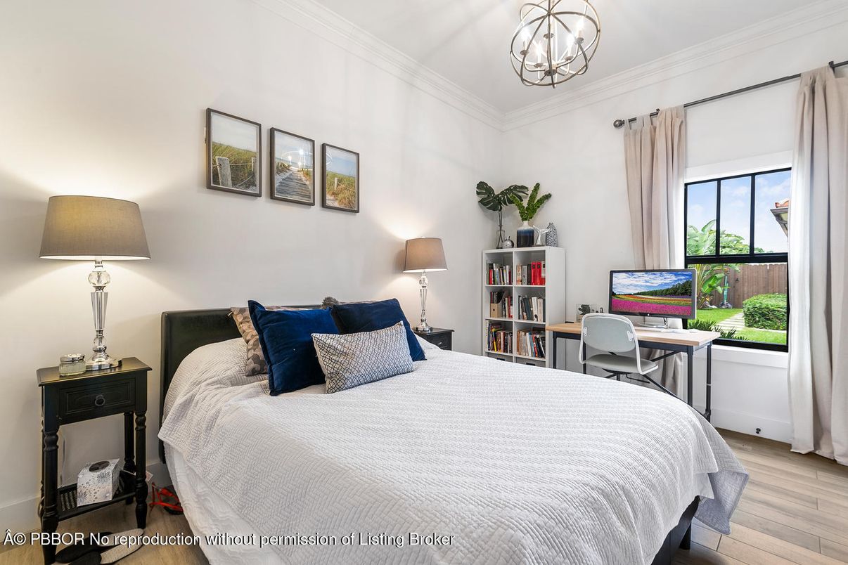 Bedroom, Home Office, Interior, Pendant Lights, Wood Texture Flooring