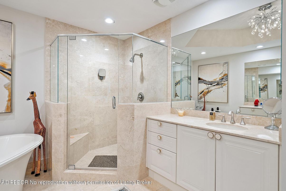 Bathroom, Dual Sink Vanities, Glass Shower, Interior, Recessed Lighting