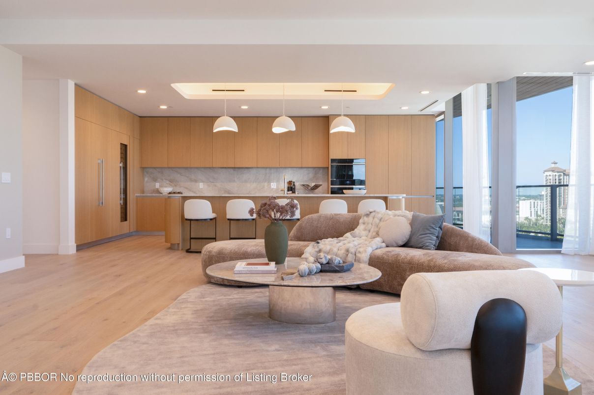 Interior, Kitchen, Living room, Pendant Lights, Recessed Lighting, Water, Wood Texture Flooring