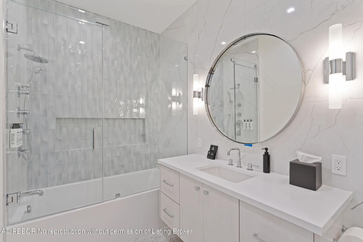 Bathroom, Glass Shower, Interior, Marble Walls, Recessed Lighting