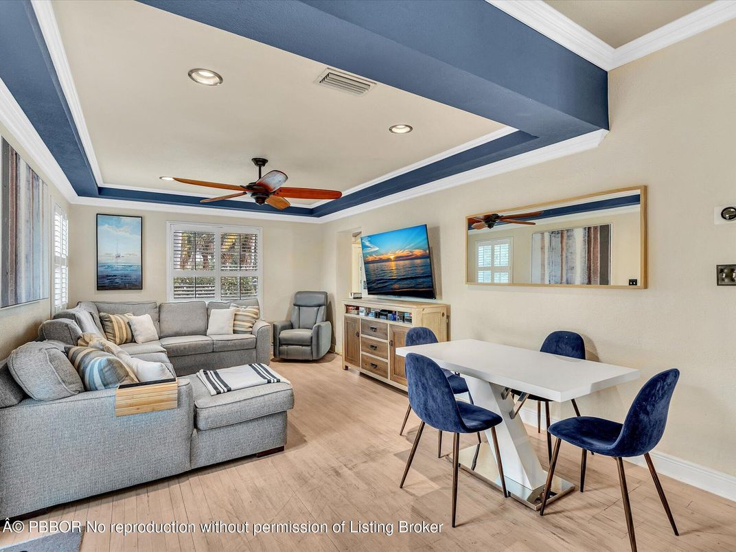 Dining room, Interior, Living room, Recessed Lighting, Wood Texture Flooring