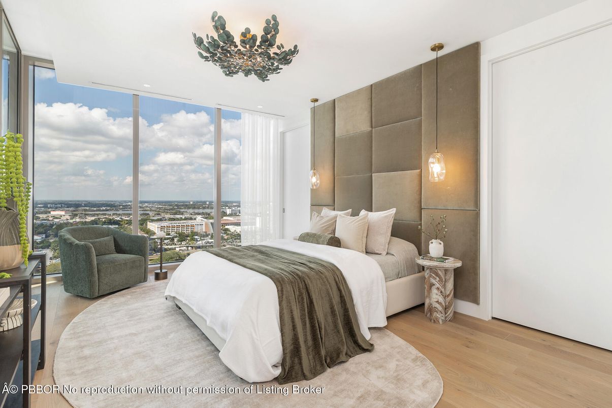 Bedroom, Interior, Pendant Lights, Recessed Lighting, Wood Texture Flooring