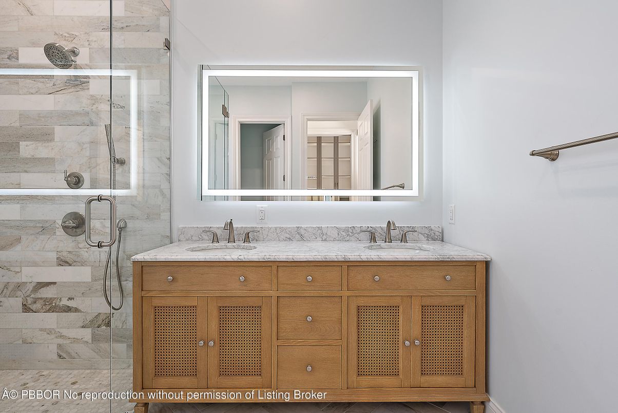 Bathroom, Dual Sink Vanities, Glass Shower, Interior, Marble Walls
