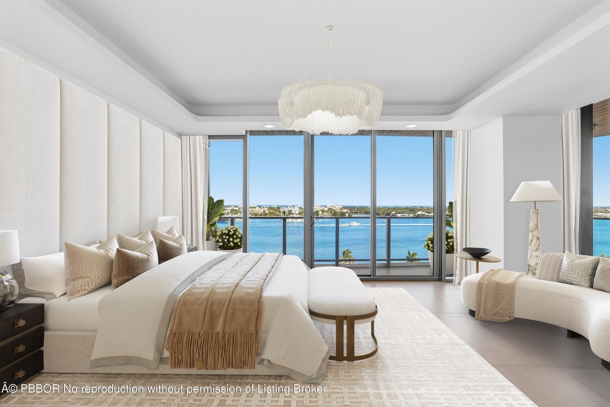 Bedroom, Chandelier, Interior, Recessed Lighting, Water, Wood Texture Flooring