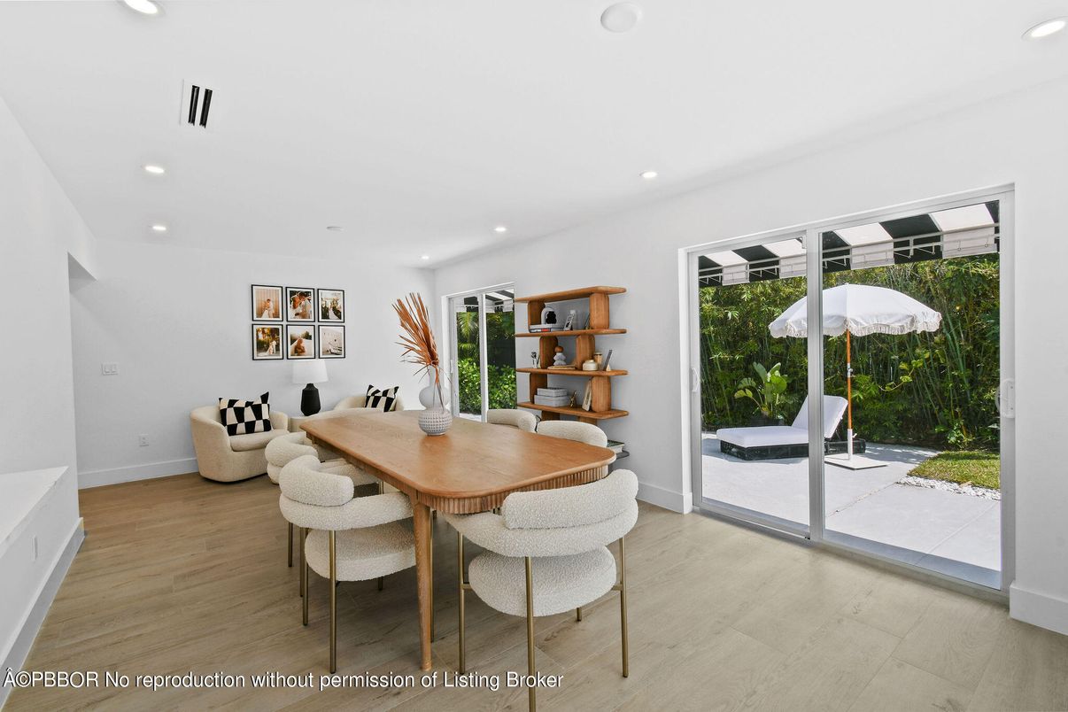 Dining room, Interior, Recessed Lighting, Wood Texture Flooring