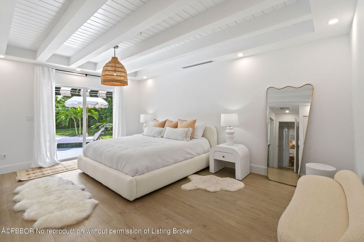 Bedroom, Interior, Pendant Lights, Recessed Lighting, Wood Texture Flooring