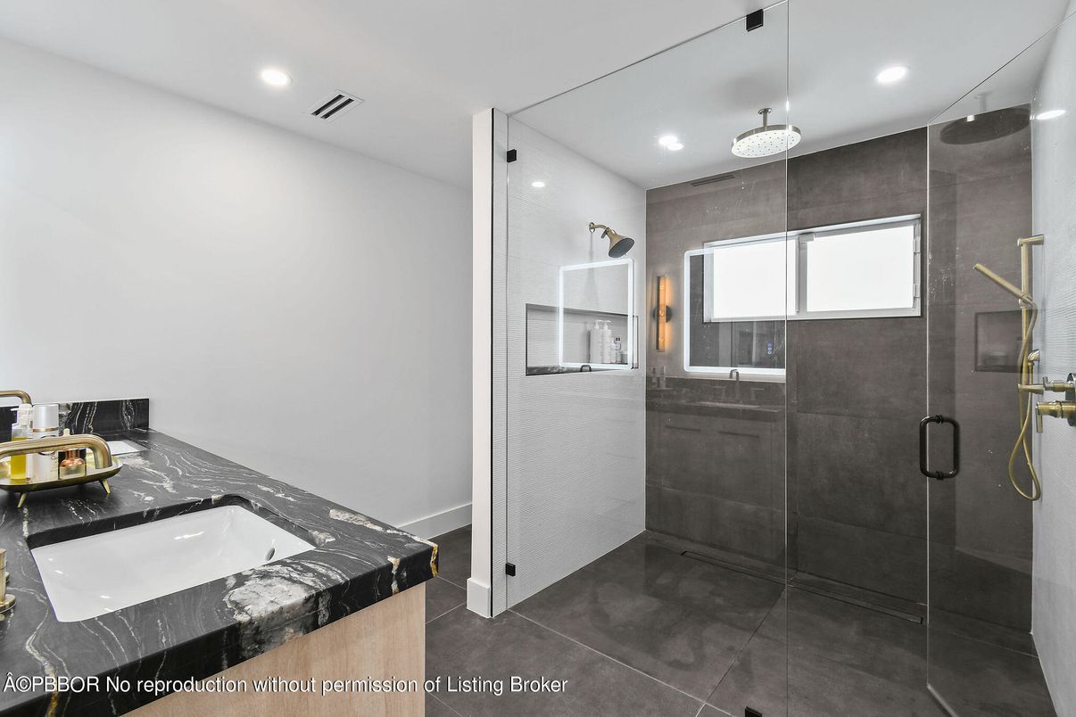 Bathroom, Dual Sink Vanities, Glass Shower, Interior, Recessed Lighting