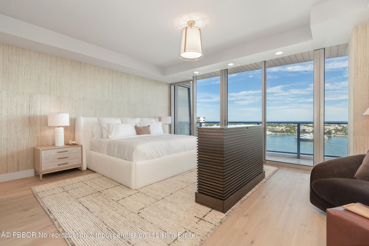 Bedroom, Interior, Recessed Lighting, Water, Wood Texture Flooring