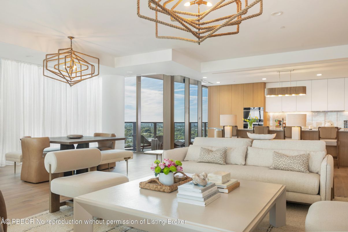 Dining room, Interior, Living room, Pendant Lights, Recessed Lighting, Wood Texture Flooring