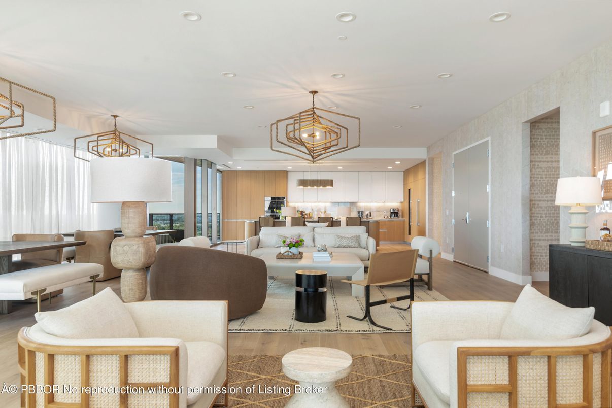 Dining room, Interior, Kitchen, Living room, Pendant Lights, Recessed Lighting, Wood Texture Flooring