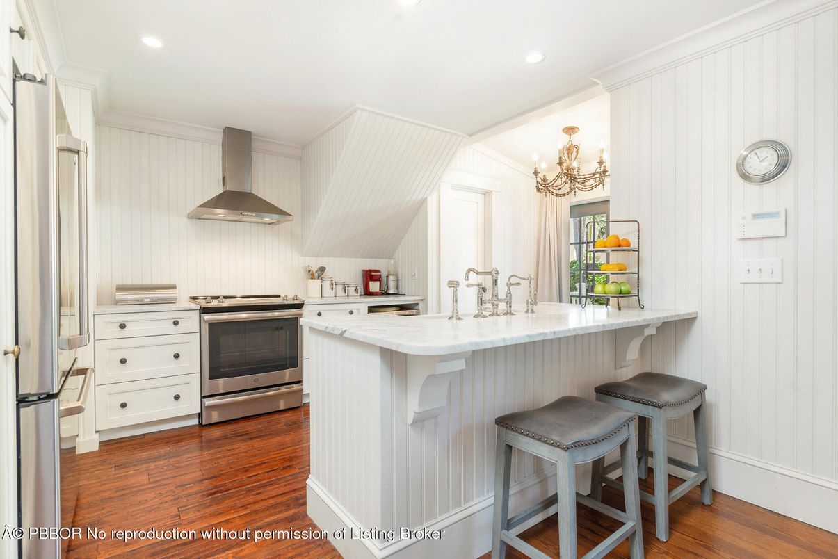 Chandelier, Interior, Kitchen, Recessed Lighting, Stainless Steel Appliances, Wood Texture Flooring