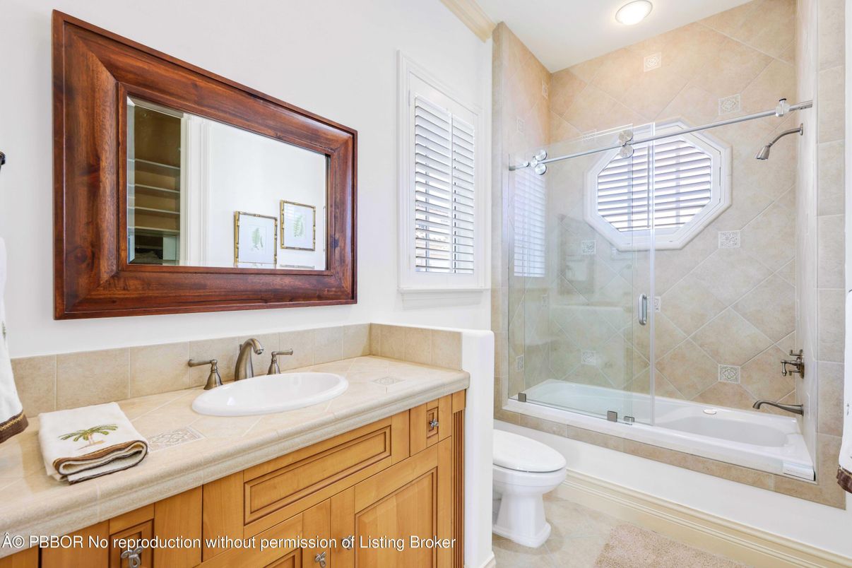 Bathroom, Glass Shower, Interior, Recessed Lighting, Tile Countertops