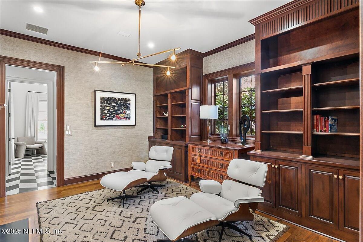 Home Office, Interior, Pendant Lights, Recessed Lighting, Wood Texture Flooring