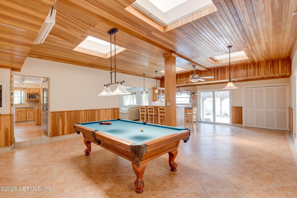 Billiard Table, Game Room, Interior, Pendant Lights, Wooden Ceilings