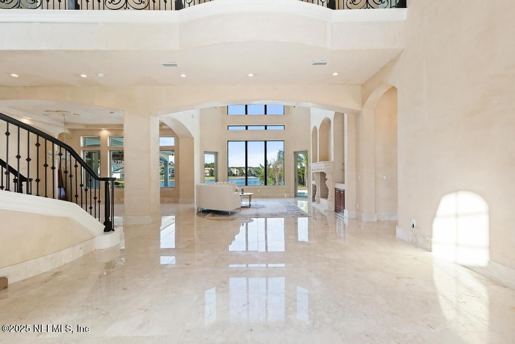 Fireplace, Interior, Living room, Marble, Recessed Lighting