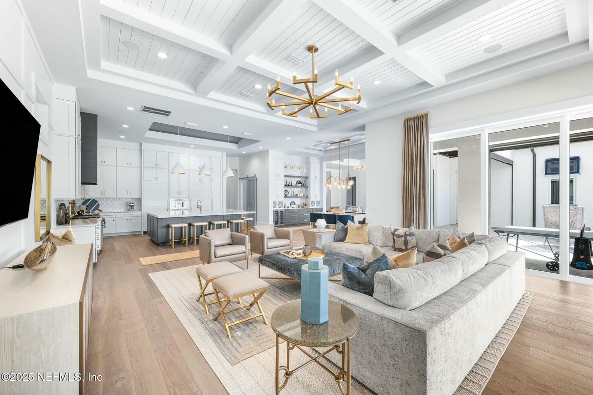 Interior, Kitchen, Living room, Pendant Lights, Recessed Lighting, Wood Texture Flooring