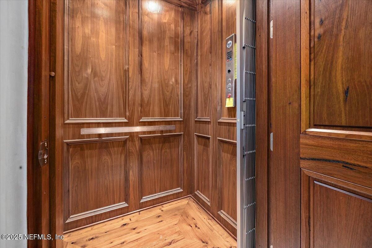 Elevator, Interior, Wood Texture Flooring, Wooden Walls