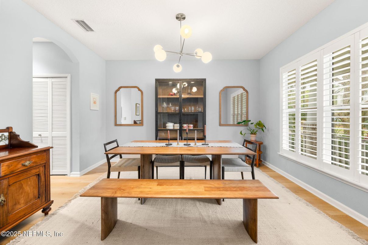 Dining room, Interior, Pendant Lights, Wood Texture Flooring