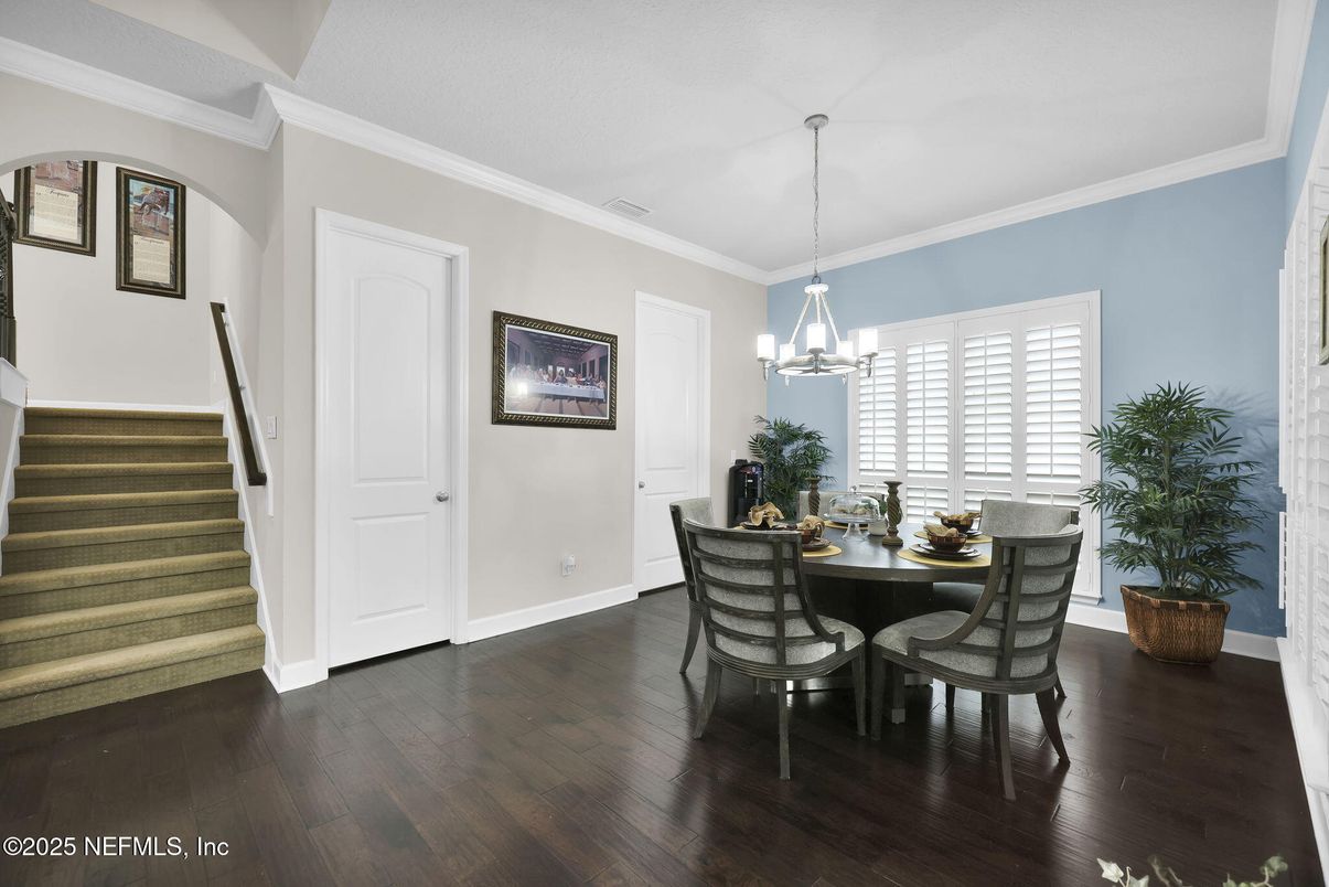 Chandelier, Dining room, Interior, Pendant Lights, Wood Texture Flooring