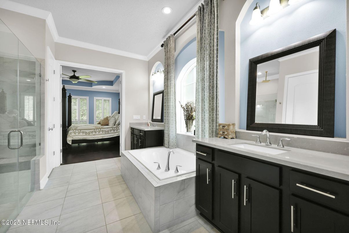 Bathroom, Bedroom, Dual Sink Vanities, Glass Shower, Interior, Recessed Lighting