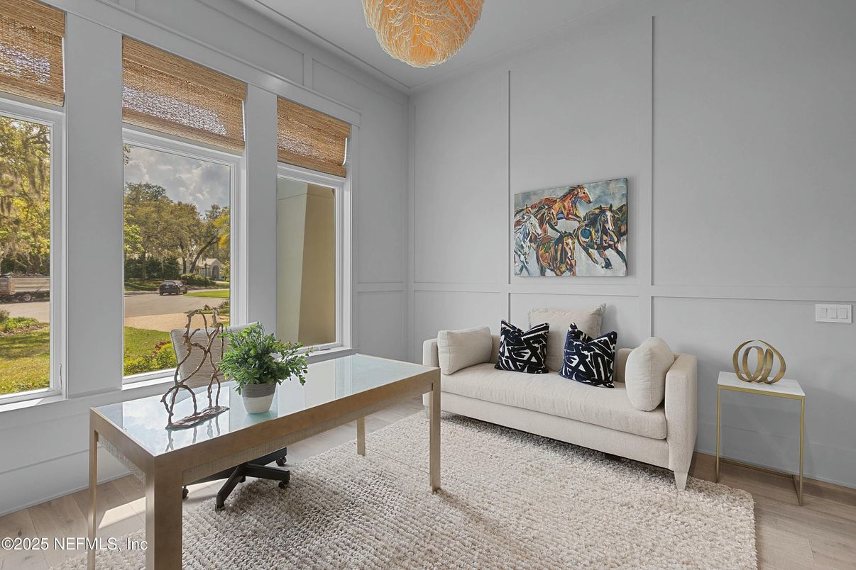 Chandelier, Home Office, Interior, Wood Texture Flooring