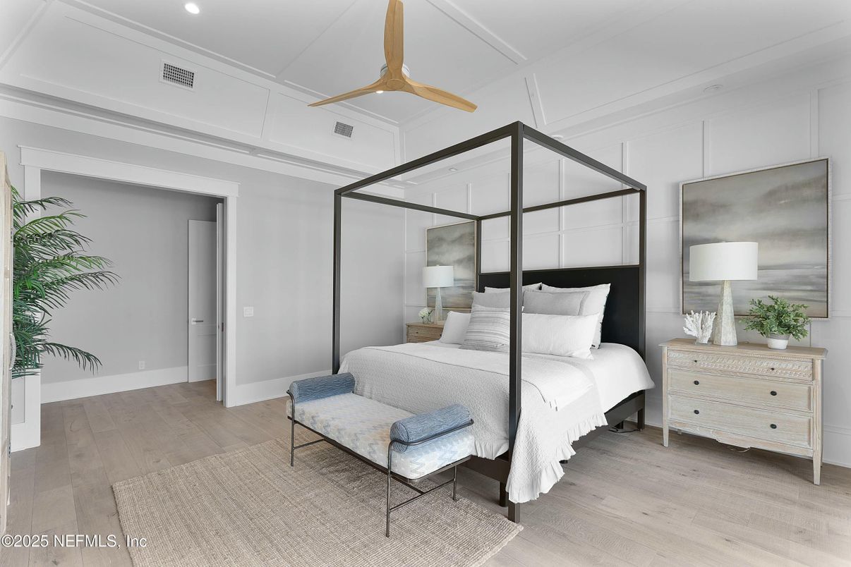 Bedroom, Interior, Recessed Lighting, Wood Texture Flooring