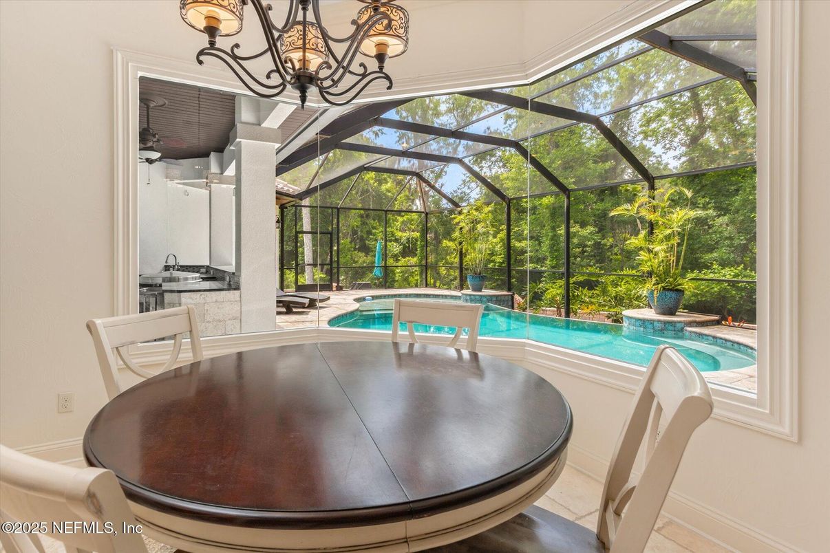 Chandelier, Dining room, Glass Ceilings, Interior, Pool, Sun Room