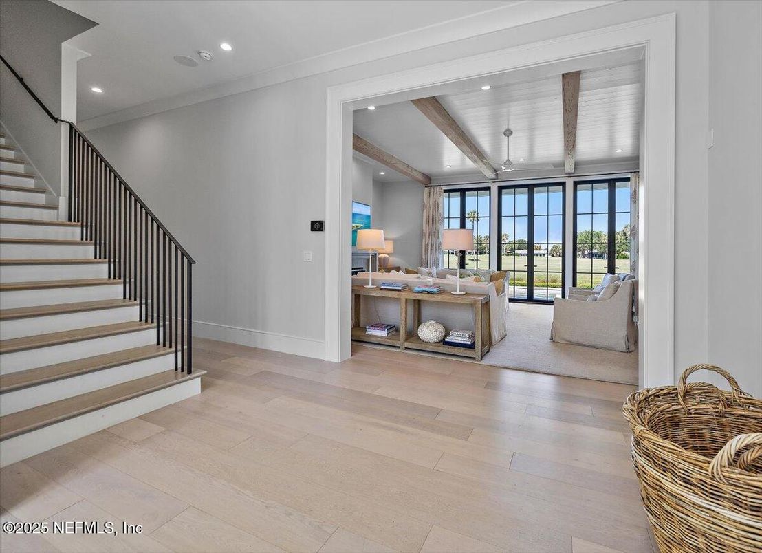 Interior, Living room, Recessed Lighting, Wood Texture Flooring