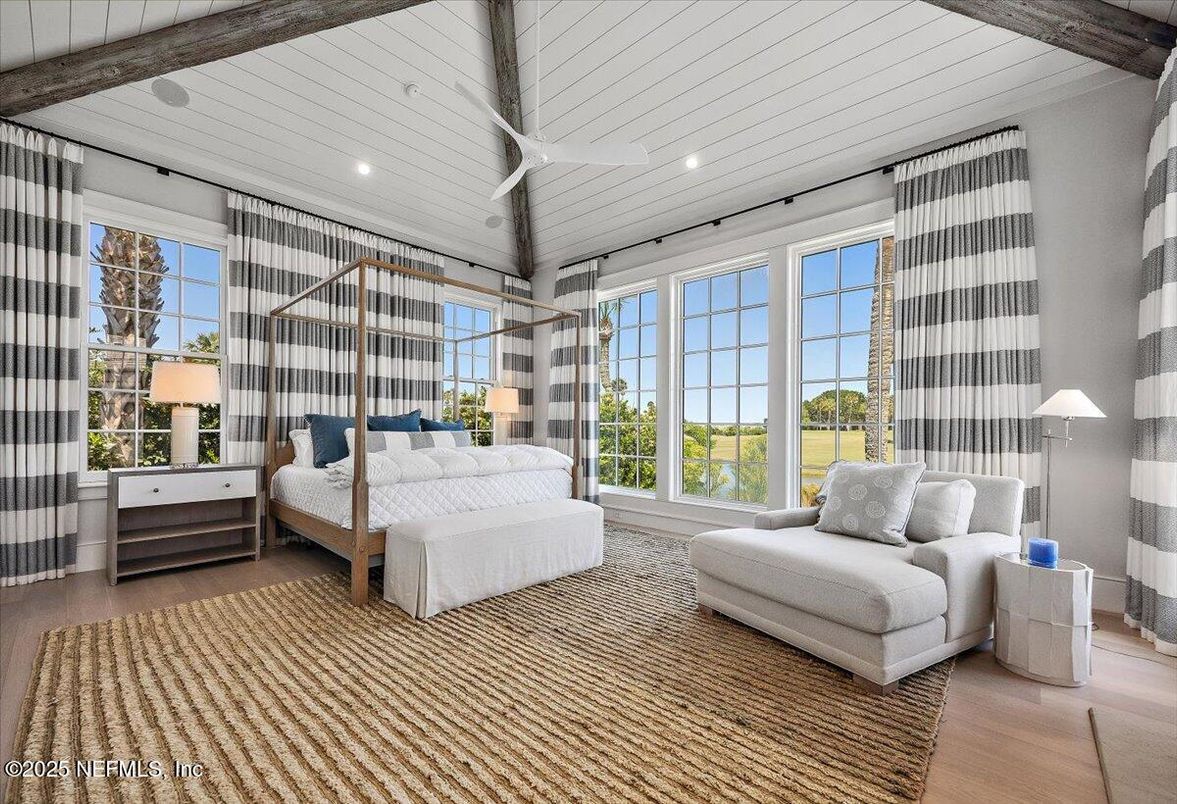 Bedroom, Interior, Recessed Lighting, Wooden Beams, Wood Texture Flooring