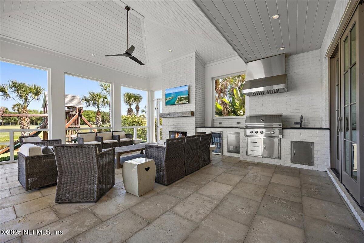 Exterior, Fireplace, Interior, Living room, Recessed Lighting