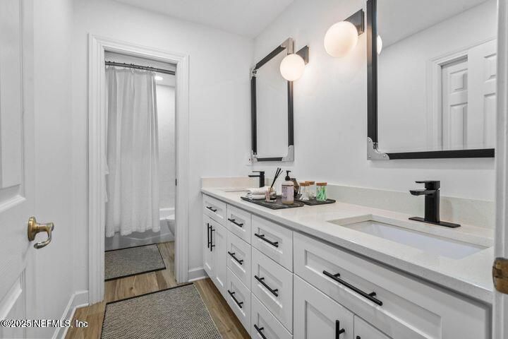 Bathroom, Dual Sink Vanities, Interior, Wood Texture Flooring