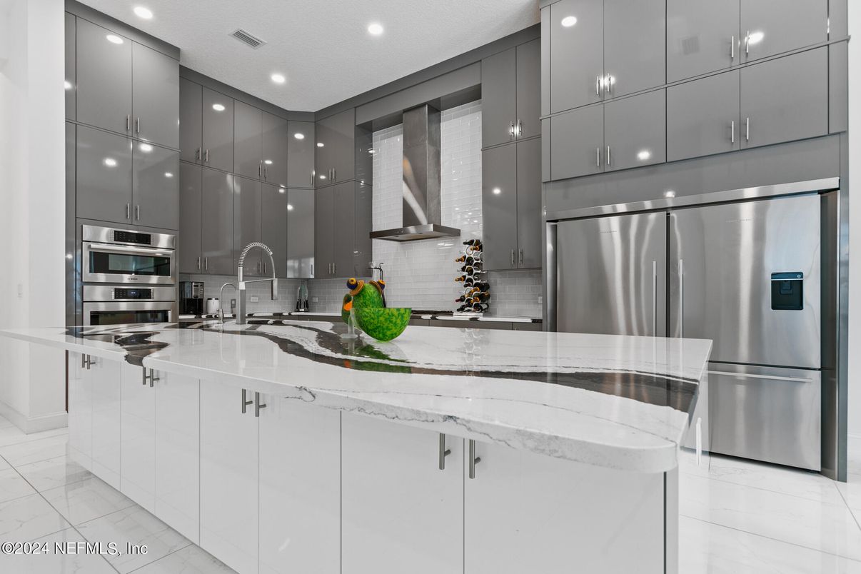 Interior, Kitchen, Marble, Recessed Lighting, Stainless Steel Appliances