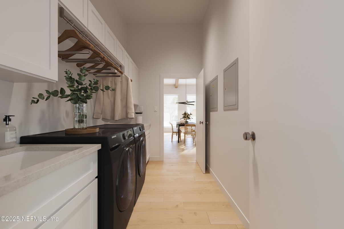 Interior, Washer, Wood Texture Flooring