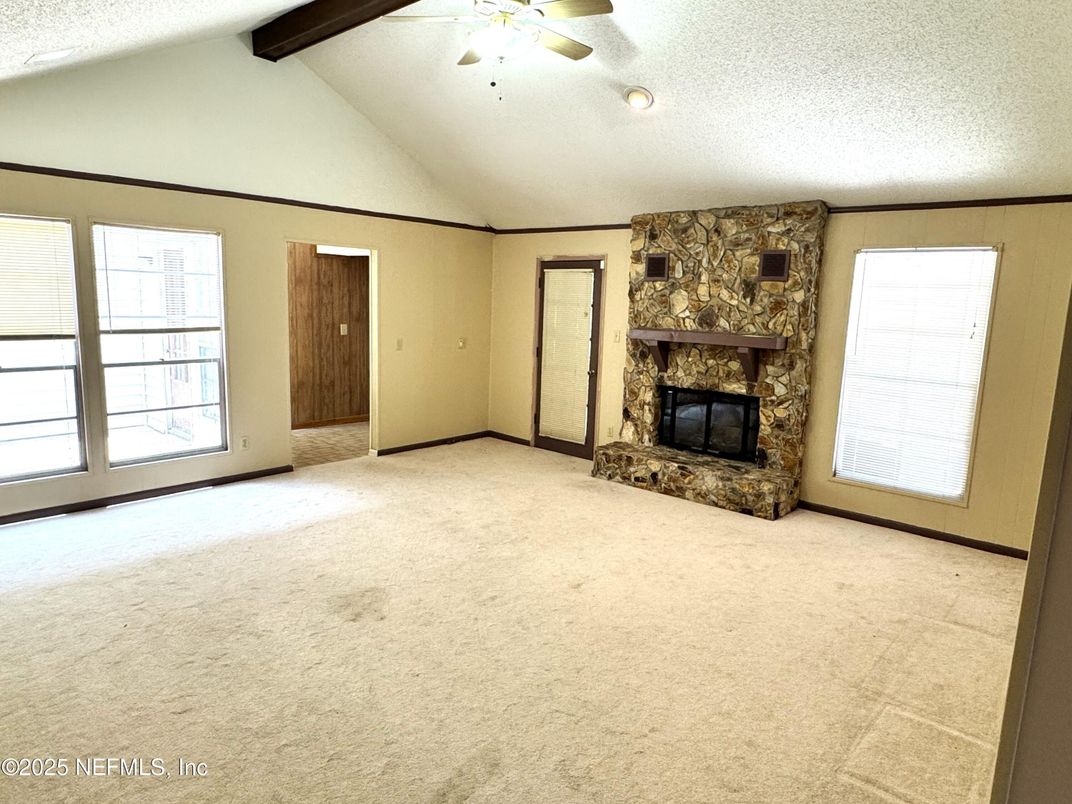 Empty room, Fireplace, Interior, Wooden Beams