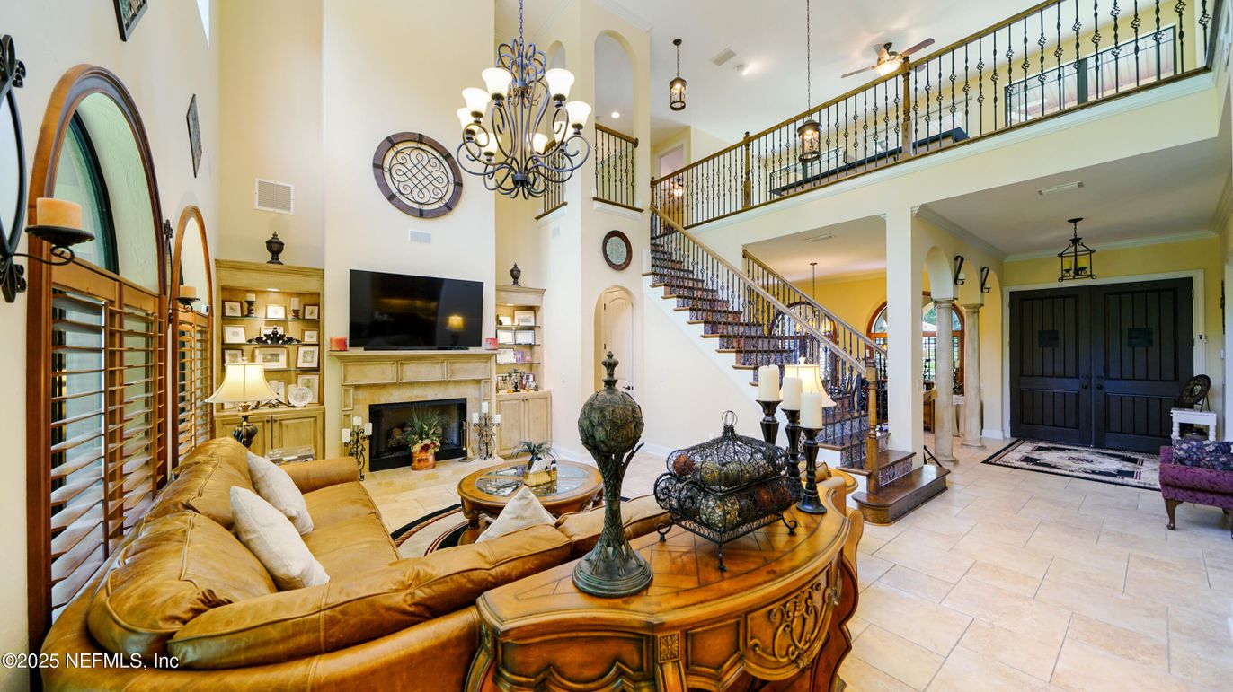 Chandelier, Fireplace, Interior, Living room, Recessed Lighting