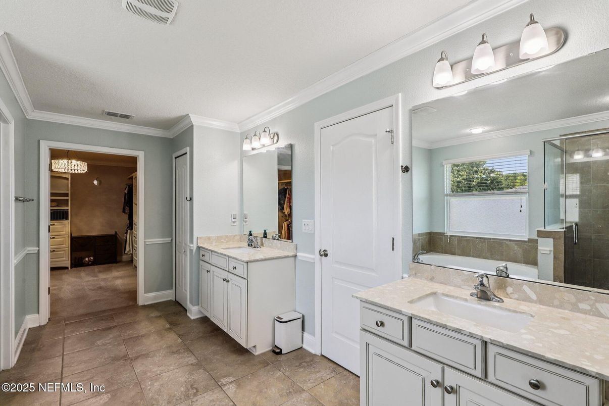 Bathroom, Dual Sink Vanities, Glass Shower, Interior