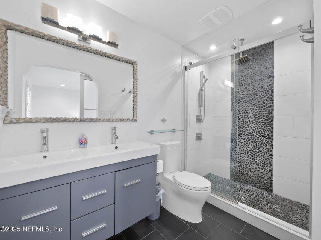 Bathroom, Dual Sink Vanities, Glass Shower, Interior, Recessed Lighting