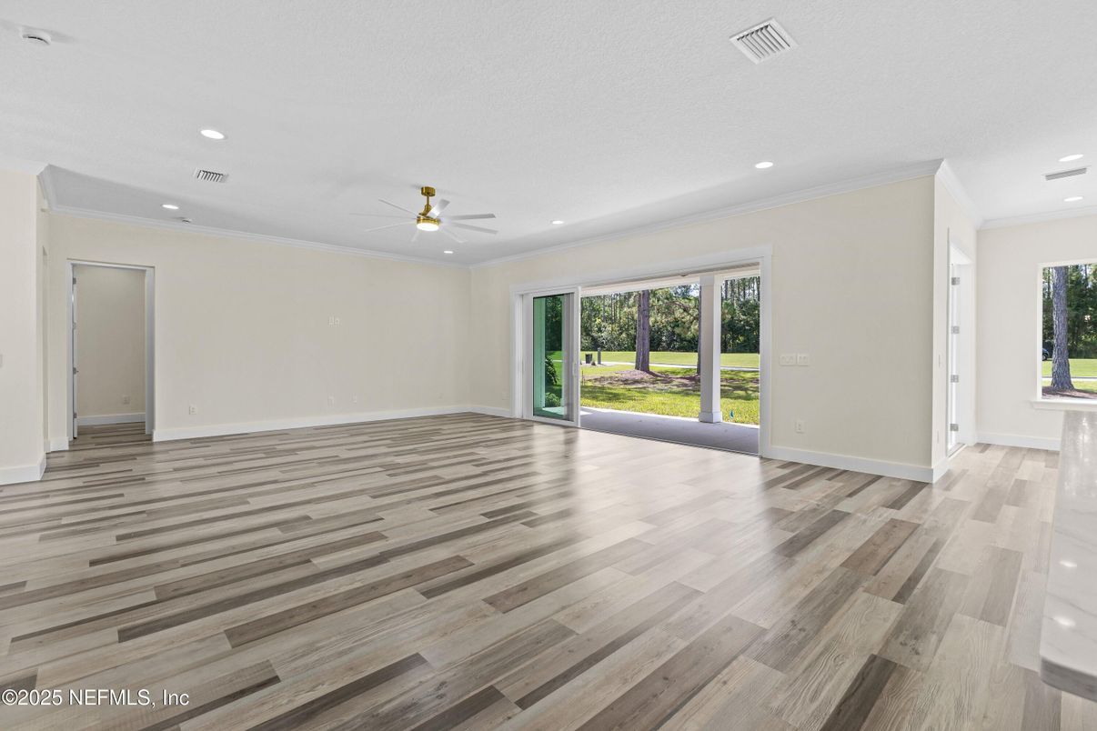 Empty room, Interior, Recessed Lighting, Wood Texture Flooring