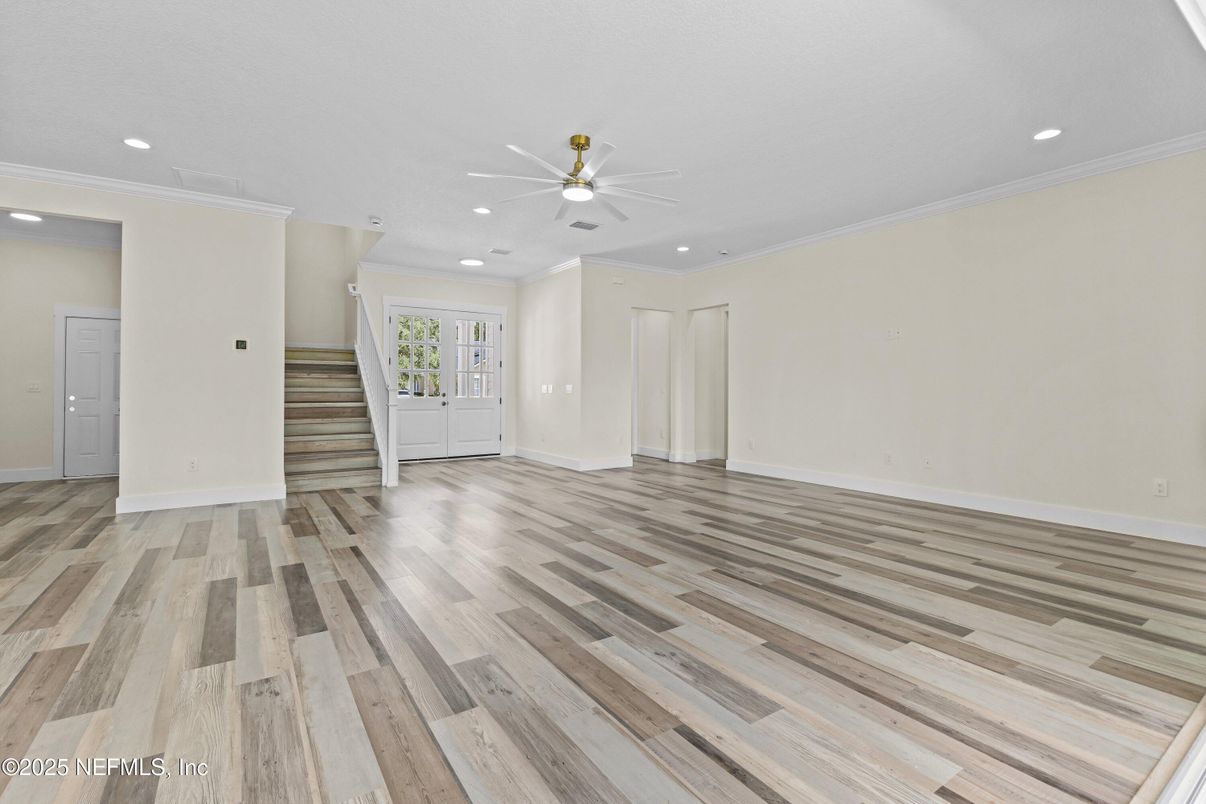 Empty room, Interior, Recessed Lighting, Wood Texture Flooring