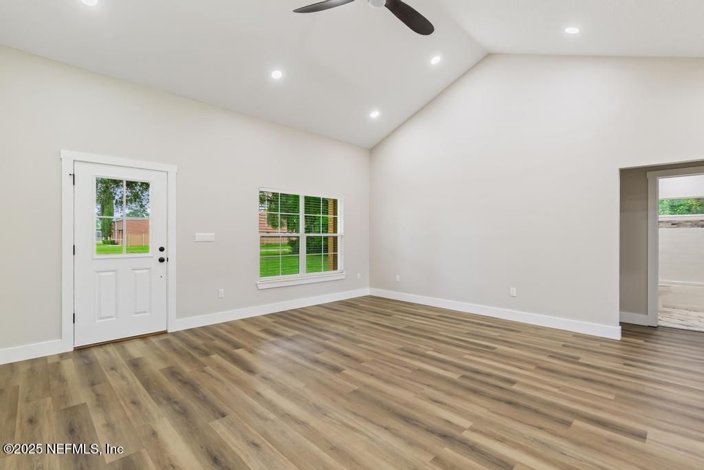 Empty room, Interior, Recessed Lighting, Wood Texture Flooring