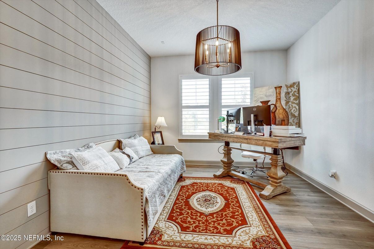 Home Office, Interior, Pendant Lights, Wood Texture Flooring