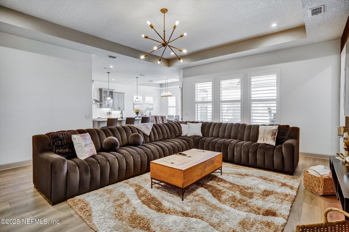 Interior, Kitchen, Living room, Pendant Lights, Recessed Lighting, Wood Texture Flooring