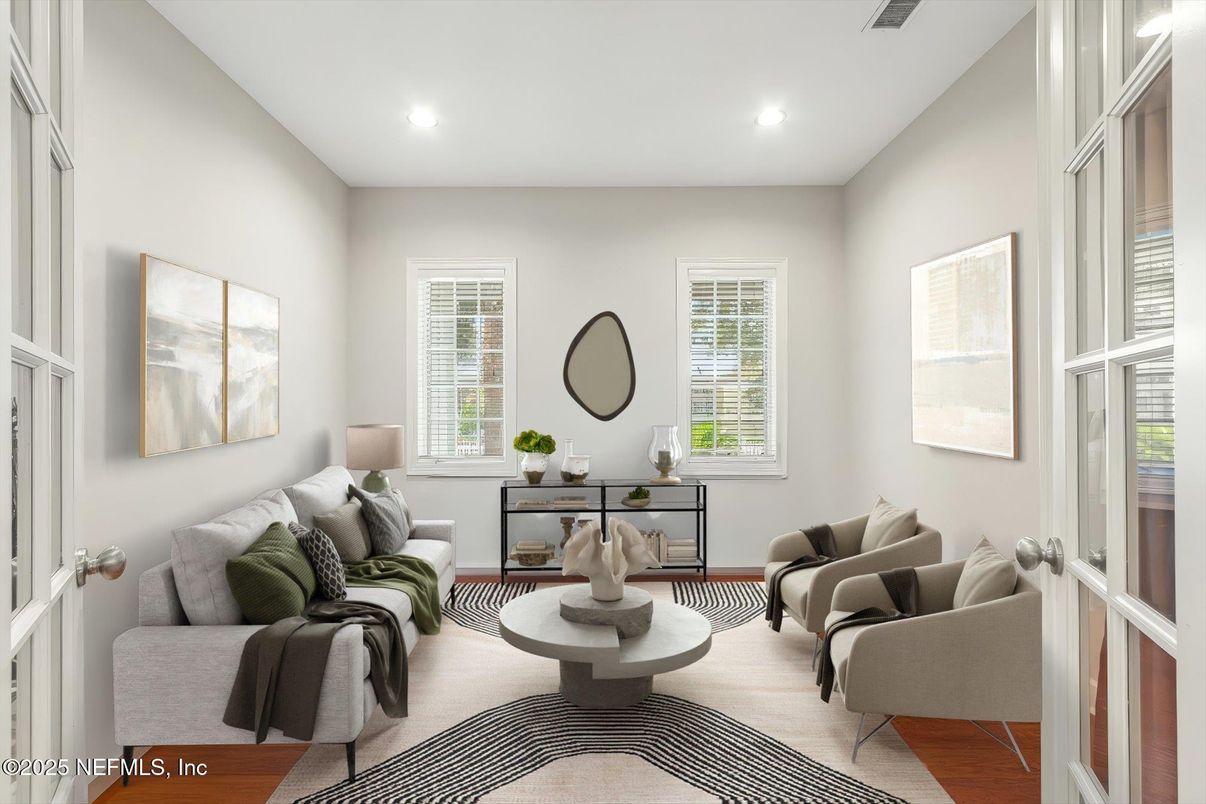 Interior, Living room, Recessed Lighting, Wood Texture Flooring